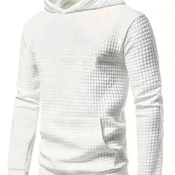 Long Sleeve Waffle Knit Drawstring Hoodie | White | Large - Picture 2 of 4